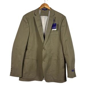 Alan Flusser NWT Khaki Cotton Blend Blazer Jacket Sport Coat Classic Fit Men 44L